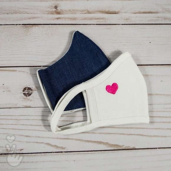 2 PACK KIDS FACE MASK DENIM PINK HEART COTTON MASK - Picture 2 of 5